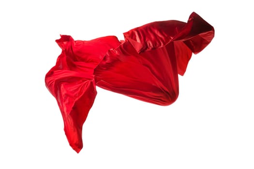 Smooth elegant transparent red cloth isolated or separated on white studio background. Texture of flying silk fabric.