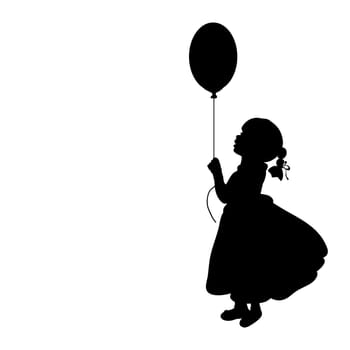 Silhouette girl holiday hand balloon. Vector illustration