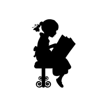 Silhouette of girl reading books. Vector illustration