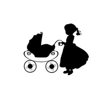 Silhouette family girl with sidecar. Vector illustration