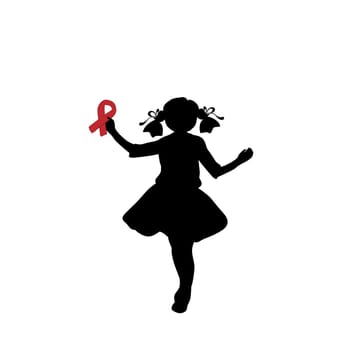 Silhouette girl with red ribbon in her hand. Vector illustration