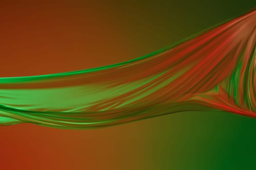 Smooth elegant transparent green cloth isolated or separated on green colored studio background. Texture of flying fabric.