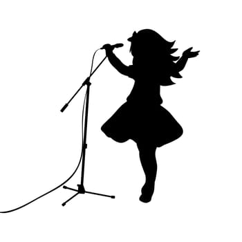 Silhouette girl music sings in microphone. Vector illustration