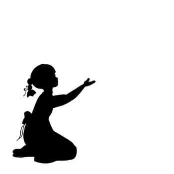 Silhouette girl sitting lap with hand up. Vector illustration