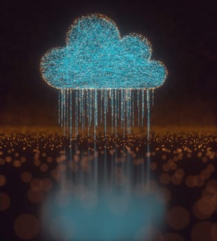 3D illustration. Image concept of cloud computing. Connections between points forming a cloud. Data rain.