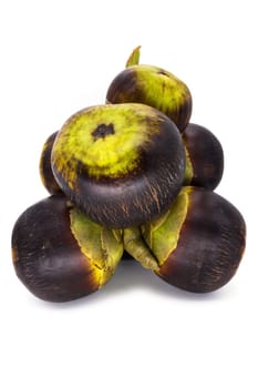 Nut of the Palmyrapalme,close-up of the tropical fruit on a white background