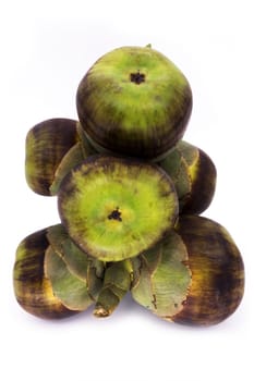 Nut of the Palmyrapalme,close-up of the tropical fruit on a white background