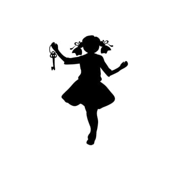 Silhouette girl with key in her hand. Vector illustration