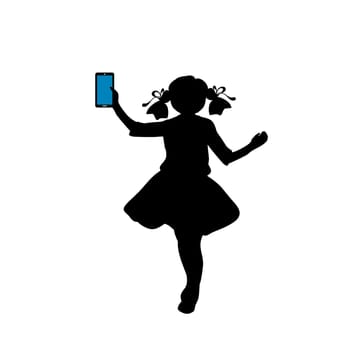 Silhouette girl with phone in her hand. Vector illustration