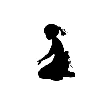 Silhouette girl sitting lap with hand down. Vector illustration