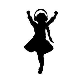Silhouette girl listening to music with headphones. Vector illustration