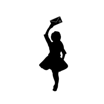 Silhouette girl with a letter in her hand. Vector illustration