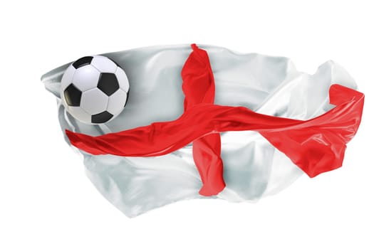 The national flag of England. FIFA World cup. Russia 2018. Flag made of fabric. Football and soccer concept. Fans concept. Soccer ball with fabric. Isolated on white background. Flying flag.