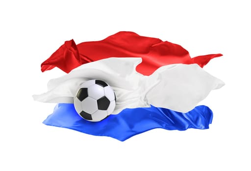 The national flag of Croatia. FIFA World cup. Russia 2018. Flag made of fabric. Football and soccer concept. Fans concept. Soccer ball with fabric. Isolated on white background. Flying flag.