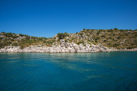 Sea, near ruins of the ancient city on the Kekova island, Turkey