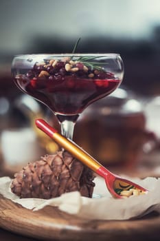 Tasty dessert from beriies with pine seed