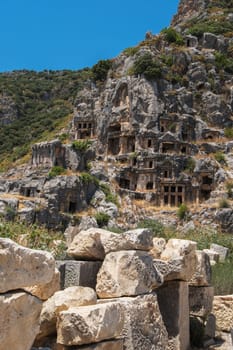 Ancient lycian Myra rock tomb ruins at Turkey Demre