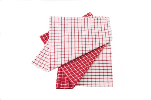 Kitchen towels red white checkered on white background
