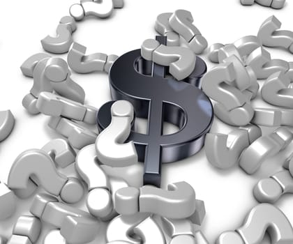 dollar symbol and question mark on white background - 3d rendering