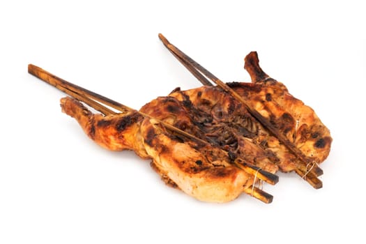 Barbecue chicken,grilled meat with sticks on a white background