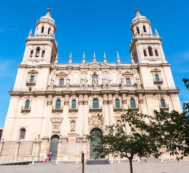 Jaen Assumption cathedral main frontal facade, Spain