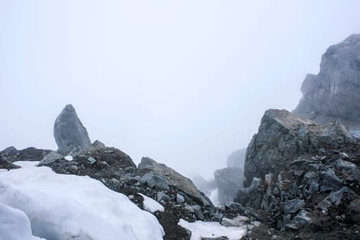 rock ice fog glacier view winter cliff stone