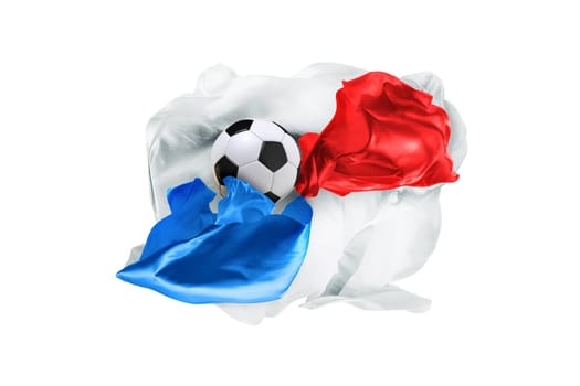 The national flag of Panama. World cup. Russia 2018. Flag made of fabric. Football and soccer concept. Fans concept. Soccer ball with fabric. Isolated on white background. Flying flag.