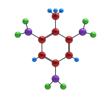 Molecule of trinitrotoluene, 3D render, isolated on white