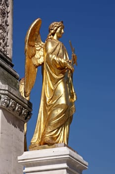 Golden statue of angel near Cathedral of Virgin Mary, Zagreb, Croatia