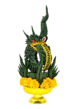 Buddhist dragon Kham Chanot,figure handmade from banana leaf isolated on a white background
