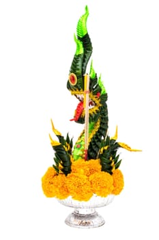 Buddhist dragon Kham Chanot,figure handmade from banana leaf isolated on a white background