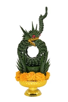 Buddhist dragon Kham Chanot,figure handmade from banana leaf isolated with circumcision path on white background