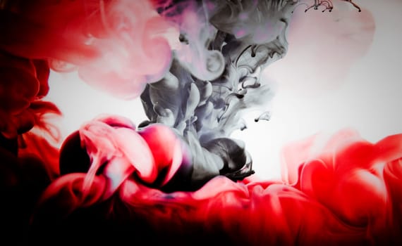 grey red abstract art ink on white isolated background