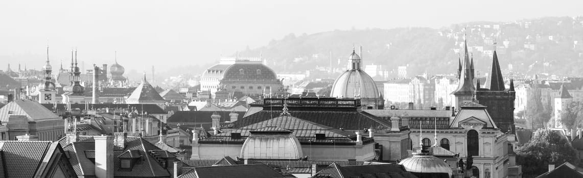 morning sunny Prague panorama. Beautiful view of Prague's Old Town with its architectural sights. Metropolis,charm,Europe,culture,travel,history. October 2017