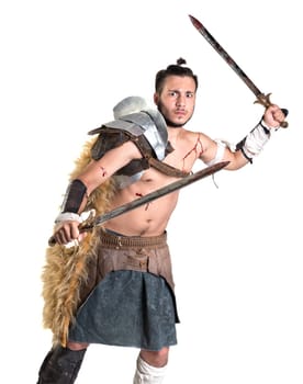 Ancient warrior or Gladiator isolated in a white background