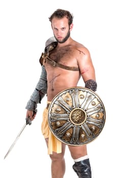 Ancient warrior or Gladiator isolated in a white background