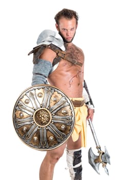 Ancient warrior or Gladiator isolated in a white background