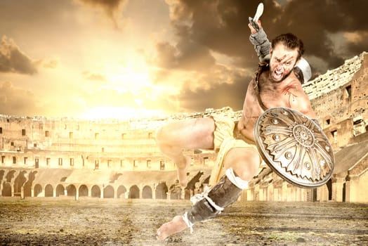 Ancient warrior or Gladiator ready to fight in the arena