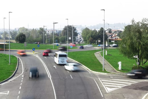 Road traffic at roundabout junction