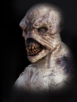 Portrait of a daemon monster creature, 3D rendering. Black background.