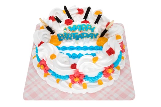 Birthday cake insulated,homemade cake with clipping path on white background