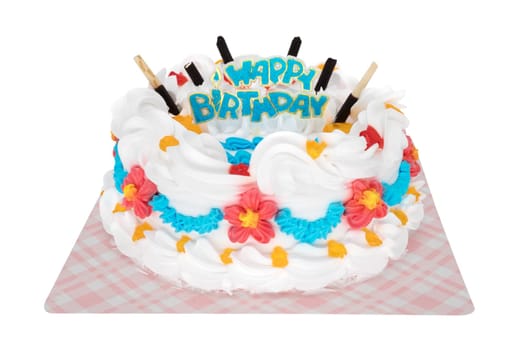 Birthday cake insulated,homemade cake with clipping path on white background