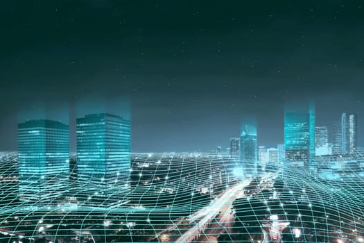 Abstract digital network connection on the city