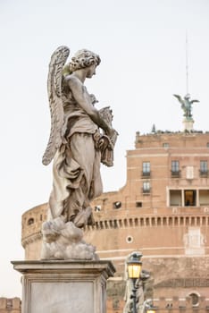 Landscape of castel sant'angelo in rome along the tiber river, italy
