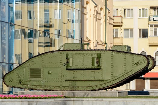 Armored tank in Constitution square in Kharkiv, Ukraine