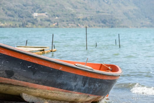 Boat at castel Gandolfo Lake, a little town near Rome Italy