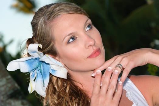 A sexy bride posing before the wedding ceremony in Dominican Republic