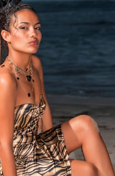 Beautiful and sexy girl posing at the beach in dominican republic