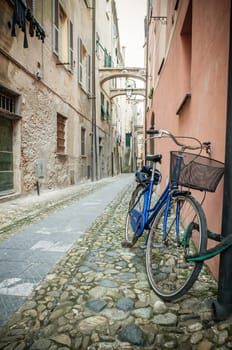 a bicycle in a little town