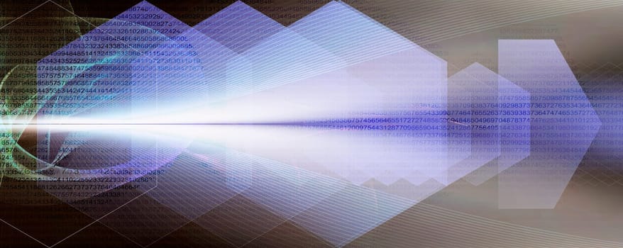 abstract line network on background structure collaged with horizon line. Numbers,waves,lines,space,movement,creativity,symbol,dynamics,net,computer,technology,banner,concept.